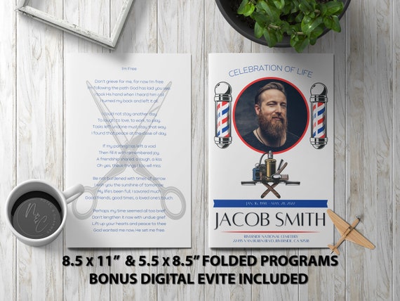 Barber Funeral Program Canva Editable Digital Download