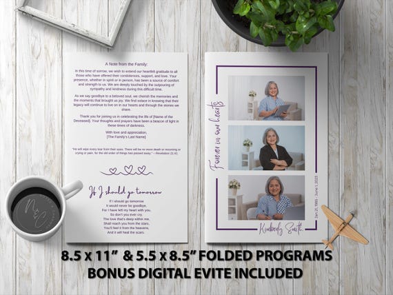 Minimalist Editable Funeral Program Template | Digital Memorial Program | Celebration of Life | Canva Template