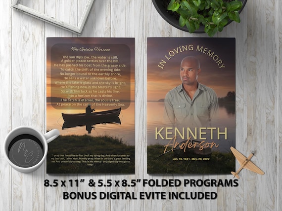 Fisherman Funeral Program Bundle | Boat & Lake Memorial Service | Digital Tribute