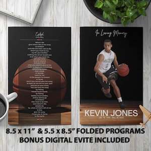 Basketball Funeral Program Template Memorial Announcement, Obituary Flyer, Celebration of Life Magazine, 5.5x8.5 & 8.5x11 Bonus Evite