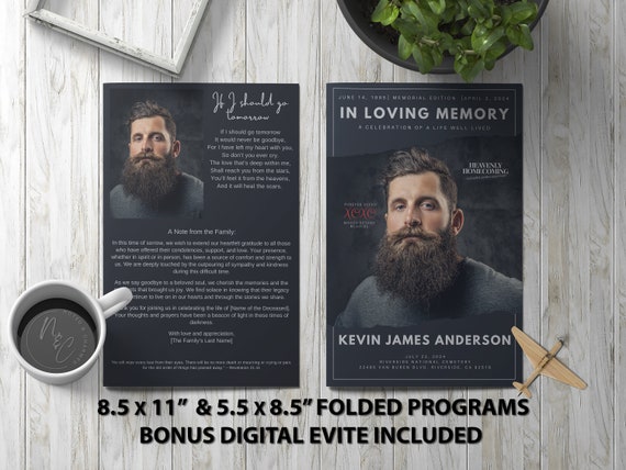 Magazine Format Funeral Program Template Memorial Announcement, Obituary Flyer, Celebration of Life Magazine - 5.5x8.5 & 8.5x11