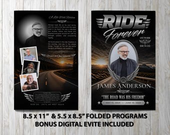 Motorcycle Funeral Program • Biker Memorial Magazine • Ride Forever Celebration of Life Template