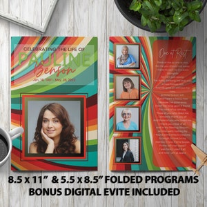 Begravningsprogram med retro 70-talsvibbar | Redigerbar minnesmall med vintagedesign | Omedelbar digital nedladdning