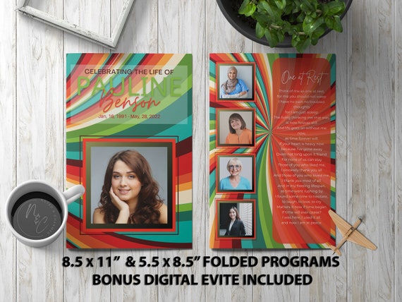 Retro ’70s Vibe Funeral Program | Editable Memorial Template with Vintage Design | Instant Digital Download