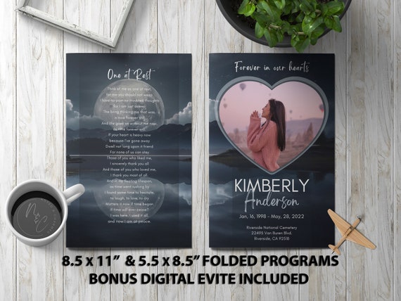 Lake Full Moon Funeral Program Template Memorial Announcement, Obituary Flyer, Celebration of Life Magazine, 5.5x8.5 & 8.5x11 Digital Evite