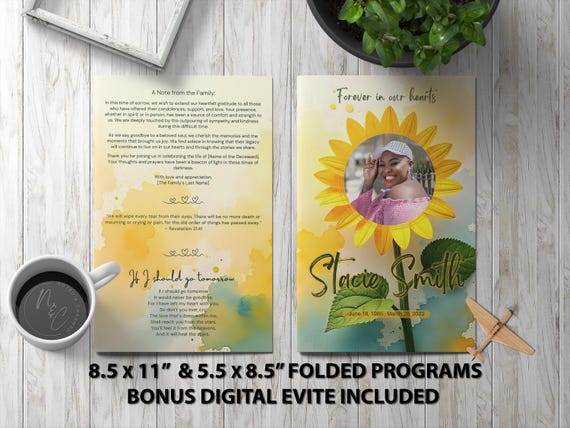 Radiant Sunflower Funeral Program | Editable Memorial for Celebration of Life | Digital Download for Memorial Services