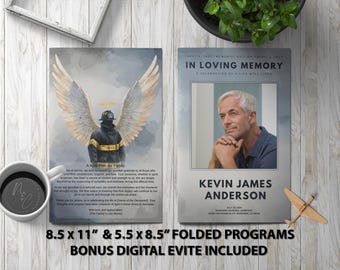 Fireman Funeral Program Template Memorial Announcement, Obituary Flyer, Celebration of Life Magazine, 5.5x8.5 & 8.5x11 Folded
