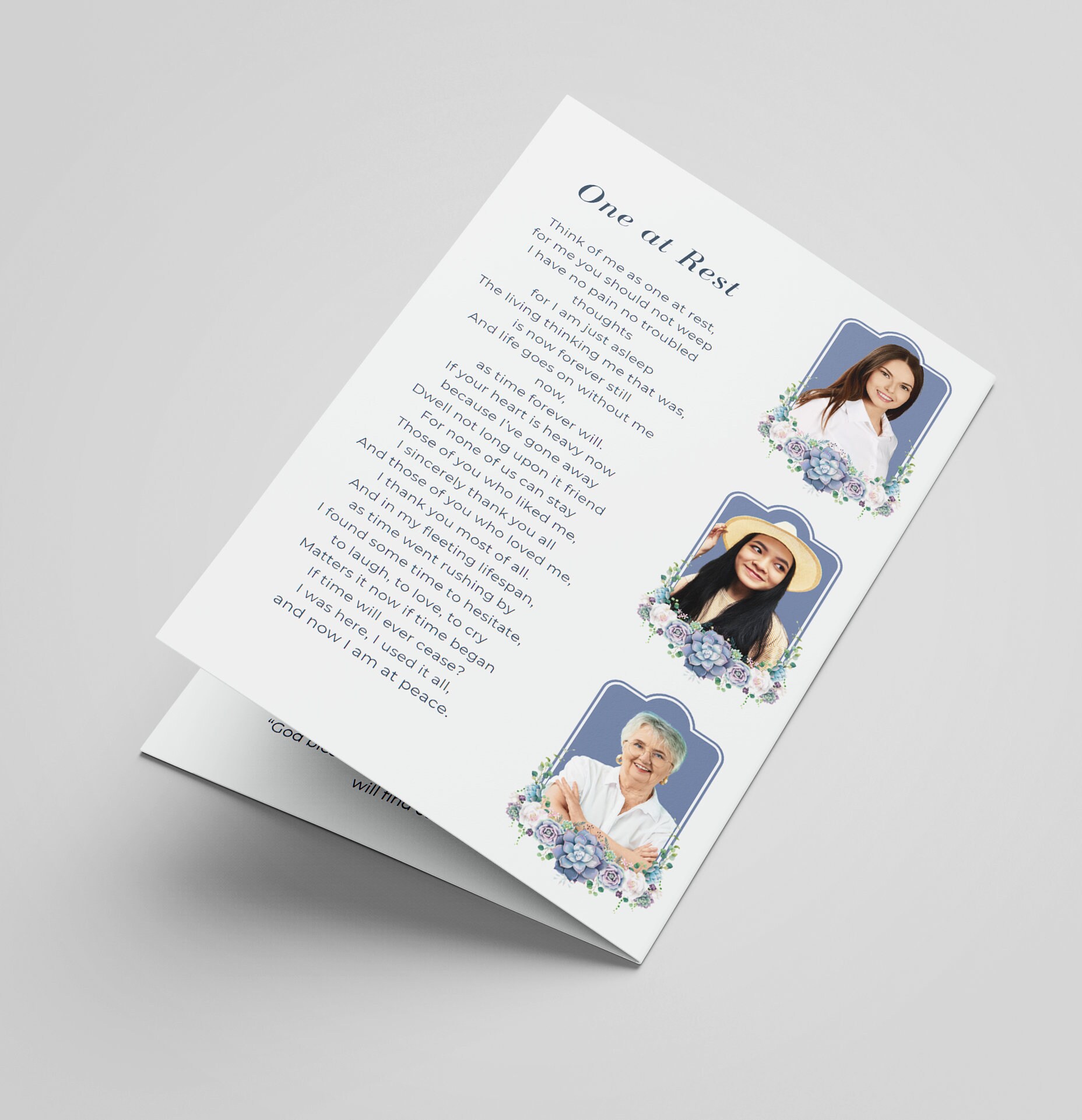 Editable Blue Succulent Funeral Program Template Celebration - Etsy
