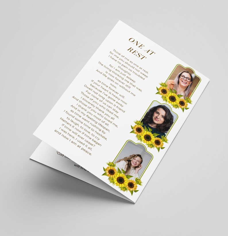 Editable Sunflower Frame Funeral Program Template Celebration Etsy