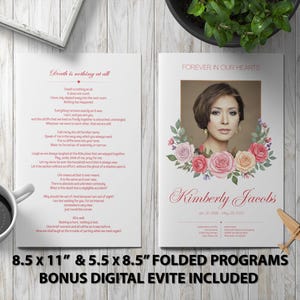 Begravningsprogram för Rose Remembrance – redigerbar Canva-minnesmall
