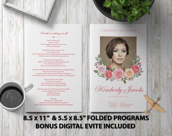 Rose Remembrance Funeral Program – Editable Canva Memorial Template