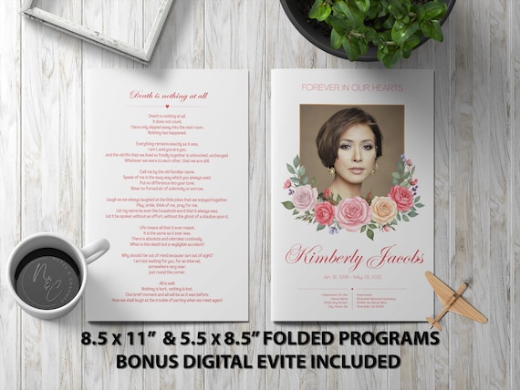 Rose Remembrance Funeral Program – Editable Canva Memorial Template