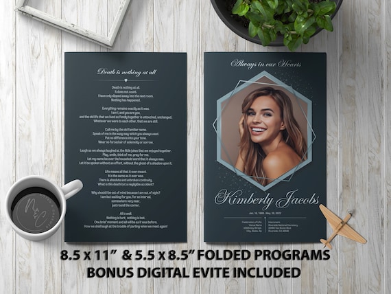 Shades of blue Funeral Program Template Memorial Announcement, Obituary Flyer, Celebration of Life Magazine, 5.5x8.5 & 8.5x11 Digital Evite