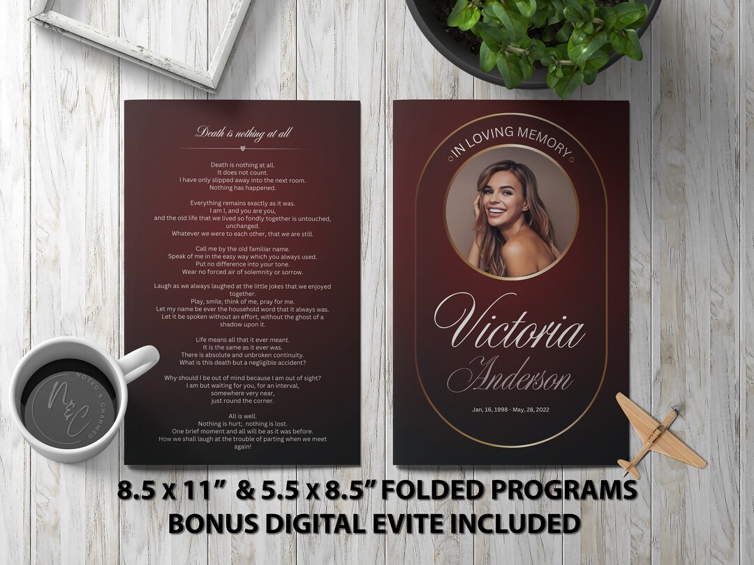 Modern Red Funeral Program Template Memorial Announcement, Obituary ...