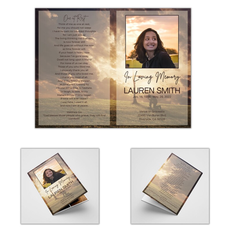 Funeral Program Template Sunset Cross Memorial Keepsake Etsy