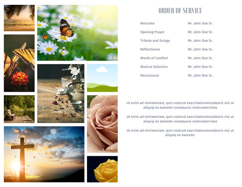 Funeral Program Template, Editable Blue Memorial Brochure, Obituary