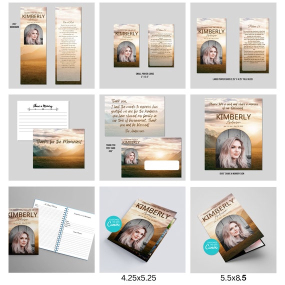 Mountain Sun-Complete Funeral Bundle - Programs, Prayer cards, bookmark, Memory Cards and Sign, Thank you Cards, Guestbook, Memorial Set