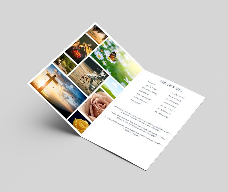Funeral Program Template, Editable Blue Memorial Brochure, Obituary