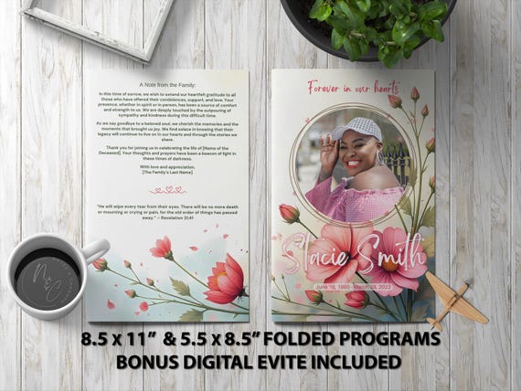 Pink Peony Funeral Program | Editable Memorial for Celebration of Life | Digital Download for Memorial Services