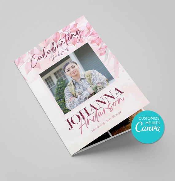 Funeral Program Template, Pink memorial brochure, Obituary Template, Order of Service, Funeral Announcement, Celebration of life
