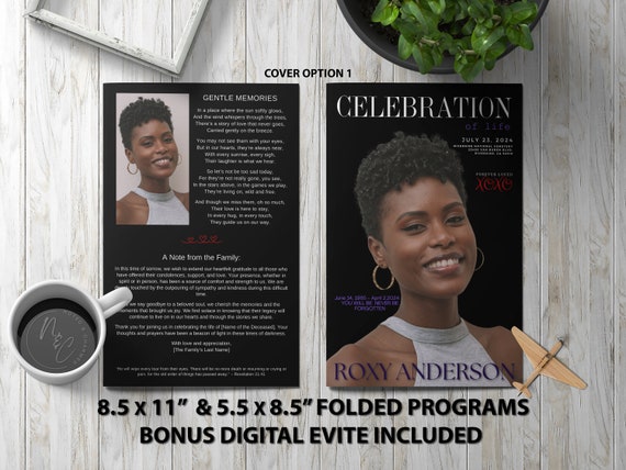 Magazine Style Funeral Program Template | Memorial Announcement, Obituary Flyer, Celebration of Life Magazine - 5.5x8.5 & 8.5x11