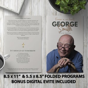 Szablon programu pogrzebowego w stylu minimalistycznym, który można dostosować | Edytowalny program pamiątkowy | Dowolny kolor | Pobieranie cyfrowe na uroczystość upamiętniającą życie