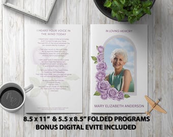 Purple Rose Elegance Funeral Program – Canva Editable Memorial Template