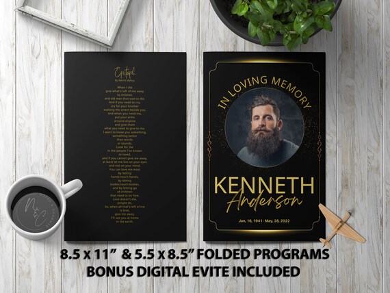 Gold Black Elegance Funeral Program Canva Editable Download