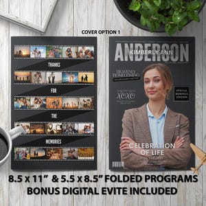 Mall för dödsfall med foto från filmremsa | Redigerbart minnesprogram | Digital nedladdning för att fira livet
