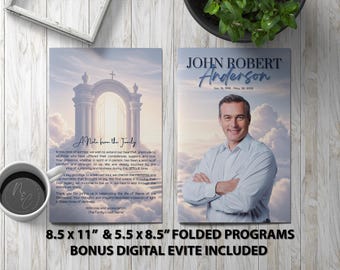 Heavenly Gate Funeral Program Template Canva Digital Download | Angelic Memorial Keepsake | Editable Celebration of Life Design