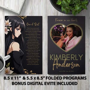 Anime Style Girl Funeral Program Template Memorial Announcement, Obituary Flyer, Celebration of Life Magazine, 5.5x8.5 & 8.5x11