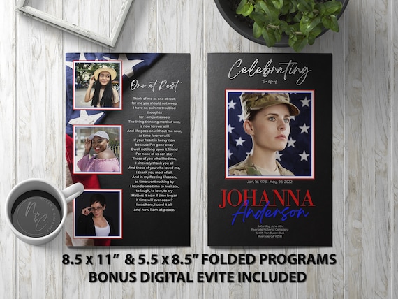 US Flag Funeral Program | Editable Memorial for Military & Patriotic Celebration of Life Services