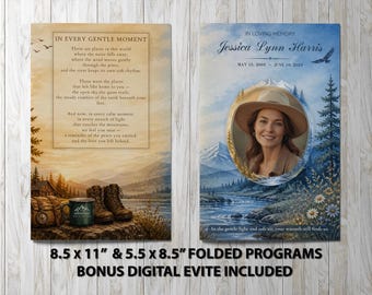 Outdoor Watercolor Funeral Program • Nature Memorial Template • Celebration of Life