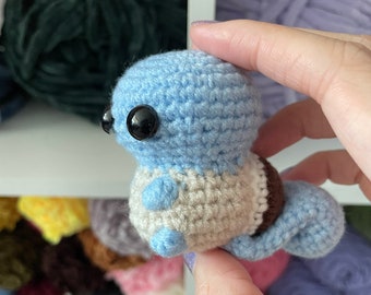 Kawaii Handmade Squirtle Plushie Keychain, Stuffed Chibi Pokemon, Amigurumi Crochet (small)