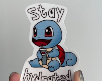Stay Hydrated, Drink Water Squirtle Pokémon Waterproof Laminated Sticker Decal Decoration for Water Bottles Laptops Phones