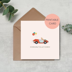 Druckbare Hochzeitskarte | Minimale Glückwunschkarte | Hochzeitstag | Frisch verheiratetes Auto | Sofort Download | Print at Home Vorlage | PDF JPG