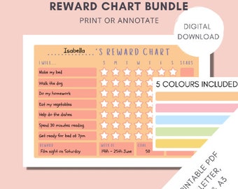 Pacchetto grafico premio per bambini / Grafico a stella stampabile / Routine settimanale giornaliera / Grafico delle faccende domestiche / Download PDF / A4, A3, Lettera USA