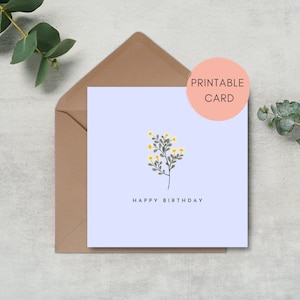 Cartão de aniversário imprimível | Cartão de cumprimentos floral mínimo de <br> Entrega Rápida? Saudações de aniversário | Para ela | Download instantâneo | Modelo de impressão em casa | PDFJPG