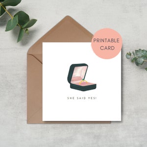Carte de fiançailles minimale imprimable | Félicitations | Elle a dit oui | Bague de fiançailles | Téléchargement instantané | Imprimer à la maison | PDFJPEG