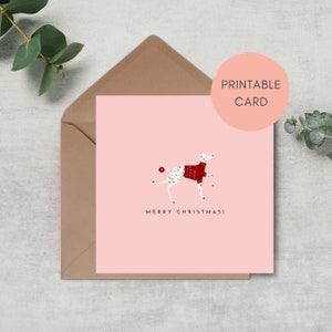 Carte de Noël dalmate imprimable en rose | Carte de vœux | Amoureux des chiens | Festif | Illustration drôle | Noël | Téléchargement instantané | PDFJPEG
