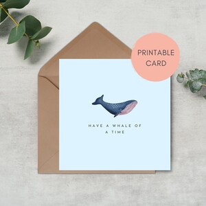 Afdrukbare walvis van een tijd wenskaart | Viering | Verjaardag | Dierlijke illustratie | Humor | Minimaal | Direct downloaden | Thuis afdrukken