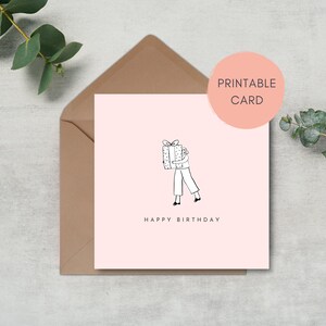 Cartão imprimível do feliz aniversario do esboço | cartão de cumprimentos | Para ela | Ilustração | Mínimo | Download instantâneo | Imprimir em casa