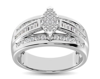 Or blanc 10 carats, 1 carat, poids total Bague de fiançailles diamant