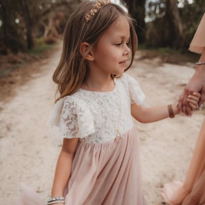 Emily Girls Boho Dress | Lace & Tulle Flower Dress For Children | Bohemian Natural Clothing | Kids Little Retro Fashion