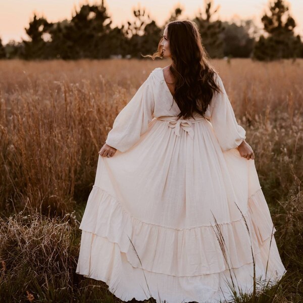 Josephine Damen Boho-Kleid | Musselin Vintage Kleid | Kleid für die Sitzung | Umstandskleid | Photo Props |Kleid für die Schwangerschaft Fotoshooting