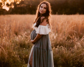 Lara Women's Boho Two-Pieces Set | Tulle Vintage Top and Skirt | Maternity Session | Pregnancy Photo Shoot