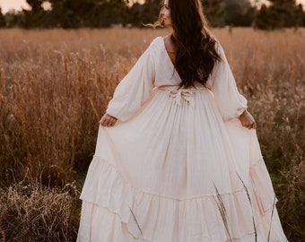 Josephine Damen Boho-Kleid | Musselin Vintage Kleid | Kleid für die Sitzung | Umstandskleid | Photo Props |Kleid für die Schwangerschaft Fotoshooting