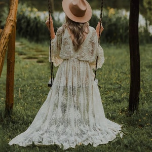 Vestido de maternidade Elizabeth Lace: vestido boho para ensaio fotográfico, creme baunilha