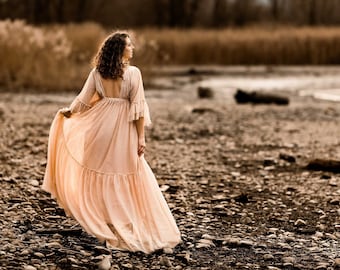 Vestido de maternidad de tul: vestido bohemio sin espalda, accesorio para fotos de embarazo