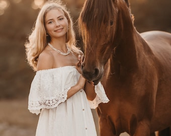 Carmen Boho-jurk voor dames | Vintage jurk van kant en mousseline voor de zwangerschapssessie | Foto rekwisieten | Zwangerschapsfotoshoot